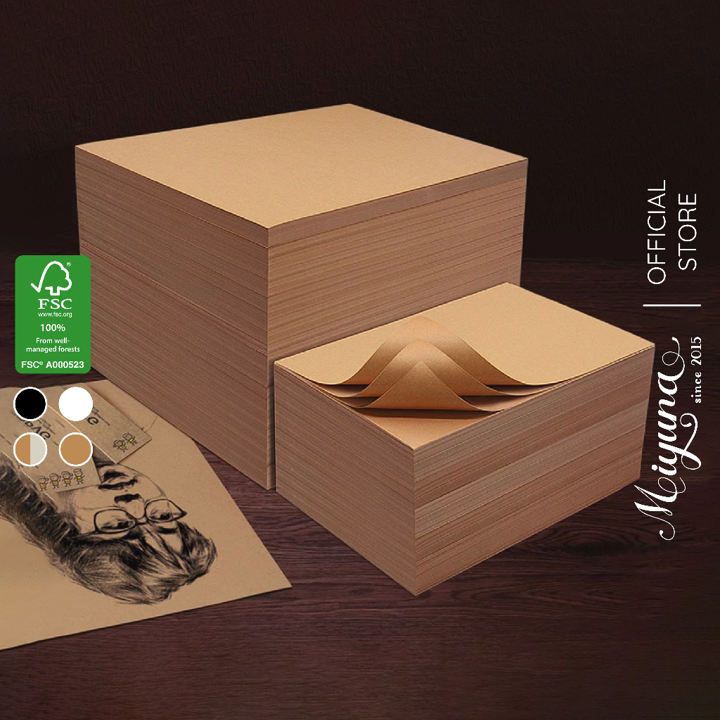 50 Tờ Giấy Kraft MIYUNA - A4 - 250gsm Gấp Origami trang trí làm bìa sổ vẽ màu acrylic in ấn quảng cáo art brochure menu