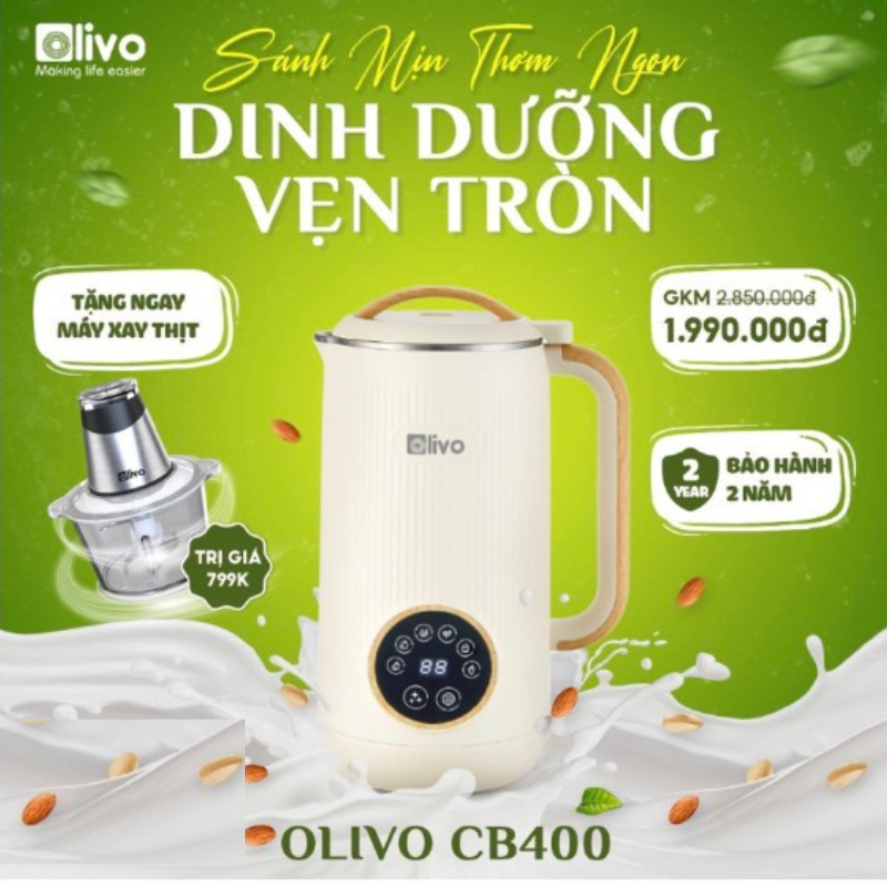 Máy Xay Sữa Hạt Olivo CB400, 7 Chức Năng, Hàng Chính Hãng, Bảo Hành 2 Năm