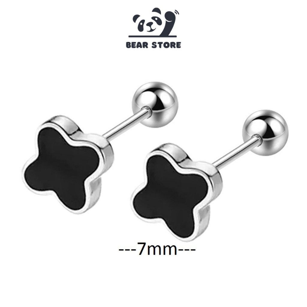 Khuyên tai nữ bạc BEARSTORE2202, bông tai nữ bạc Ý 925, hoa tai nữ chốt bi vặn tránh gây đau tai