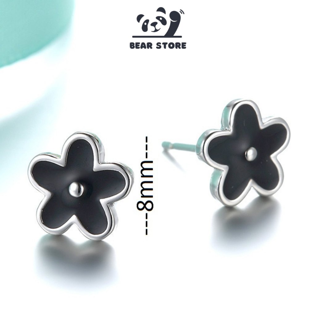 Khuyên tai nữ bạc BEARSTORE2202, bông tai nữ bạc Ý 925, hoa tai nữ chốt bi vặn tránh gây đau tai