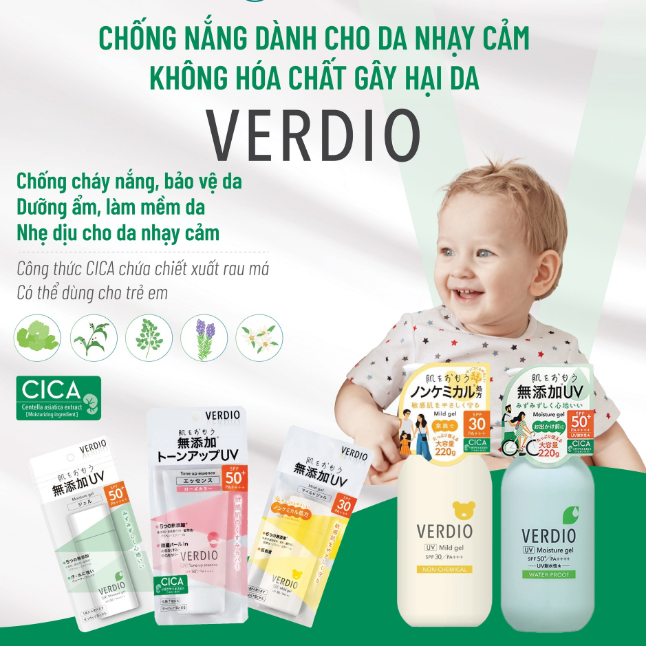 Tinh Chất Chống Nắng Nâng Tone Sáng Hồng Dành Cho Da Nhạy Cảm Và Trẻ Em Omi Verdio Nhật Bản SPF50+ PA++++