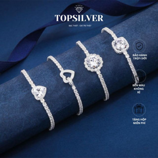 Lắc Tay Dây Rút Bạc Chuẩn 925 TOPSILVER Hình Vuông, Hoa Sen, Trái Tim Đính Đá Zirconia Lấp Lánh