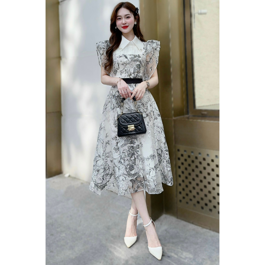 Đầm Dự Tiệc Váy hoa nhí dáng dài sang trọng sang chảnh