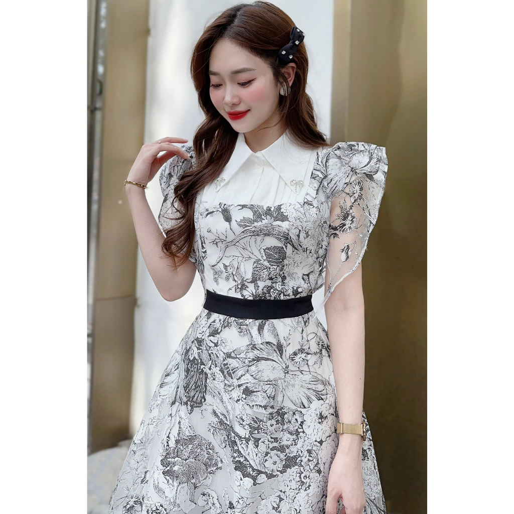 Đầm Dự Tiệc Váy hoa nhí dáng dài sang trọng sang chảnh
