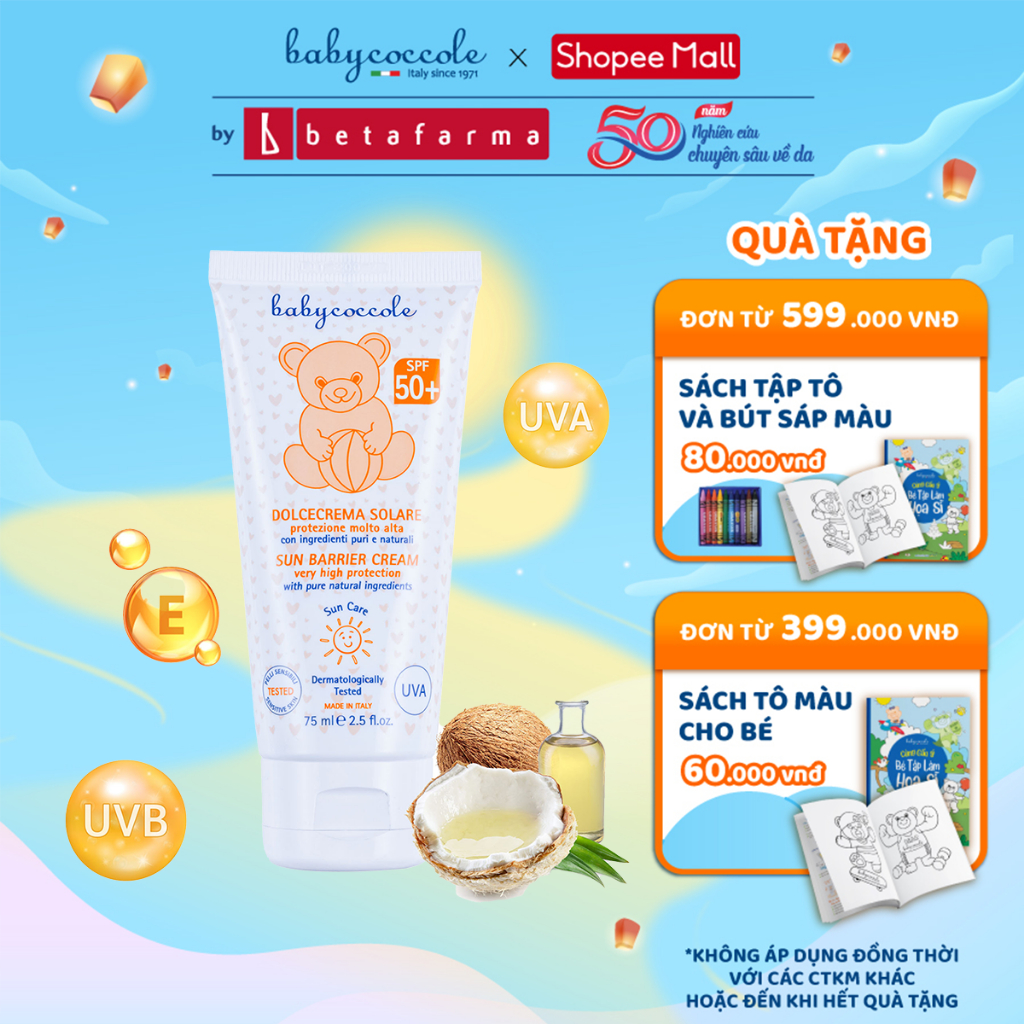 Kem chống nắng cho bé Babycoccole 0M+ an toàn cho trẻ sơ sinh & em bé da nhạy cảm SPF 50+ 30ml/75ml