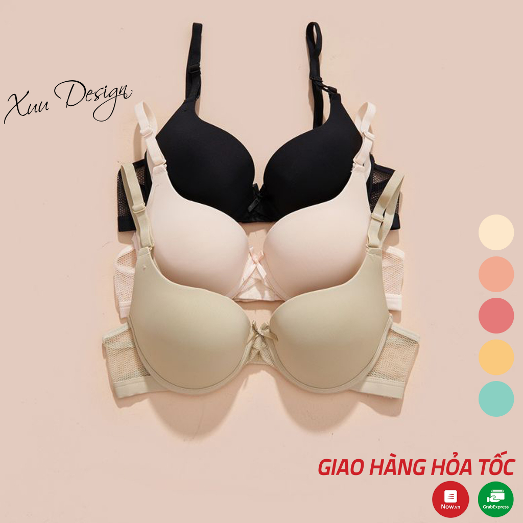 Áo ngực nữ đính nơ phối dây lưới có gọng XUU vải su đúc mềm mát đệm dày vừa có lỗ thoáng khí nâng ngực nhẹ nhàng- AV86