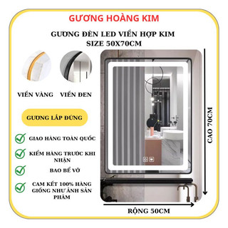 Gương đèn led , Gương phòng tăm wc bàn trang điểm treo tường viền hợp kim cao cấp kích thước 50x70cm guonghoangkim