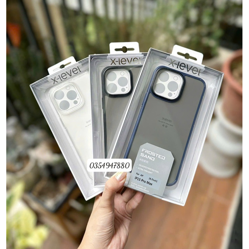 Ốp X-LEVEL FROSTED SAND cho iPhone 15 Pro Max/ 15 Pro Lưng nhám viền màu dẻo chống sốc, vân tay sang