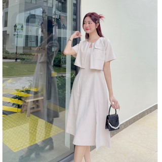 Set nữ áo croptop kèm đầm 2 dây dáng a xoè nhẹ xẻ 1 bên