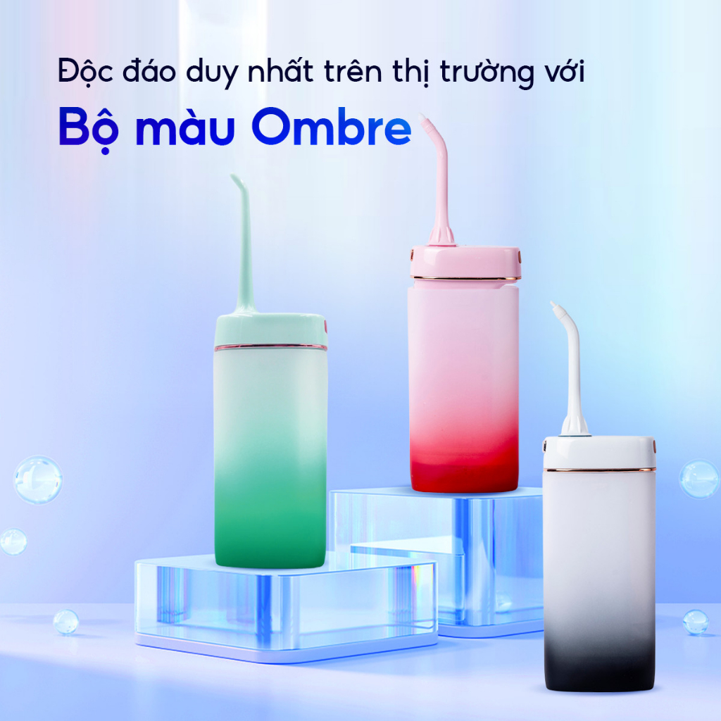 Tăm nước cầm tay Brushie mini, máy tăm nước gấp gọn cải tiến phù hợp cho răng nướu nhạy cảm