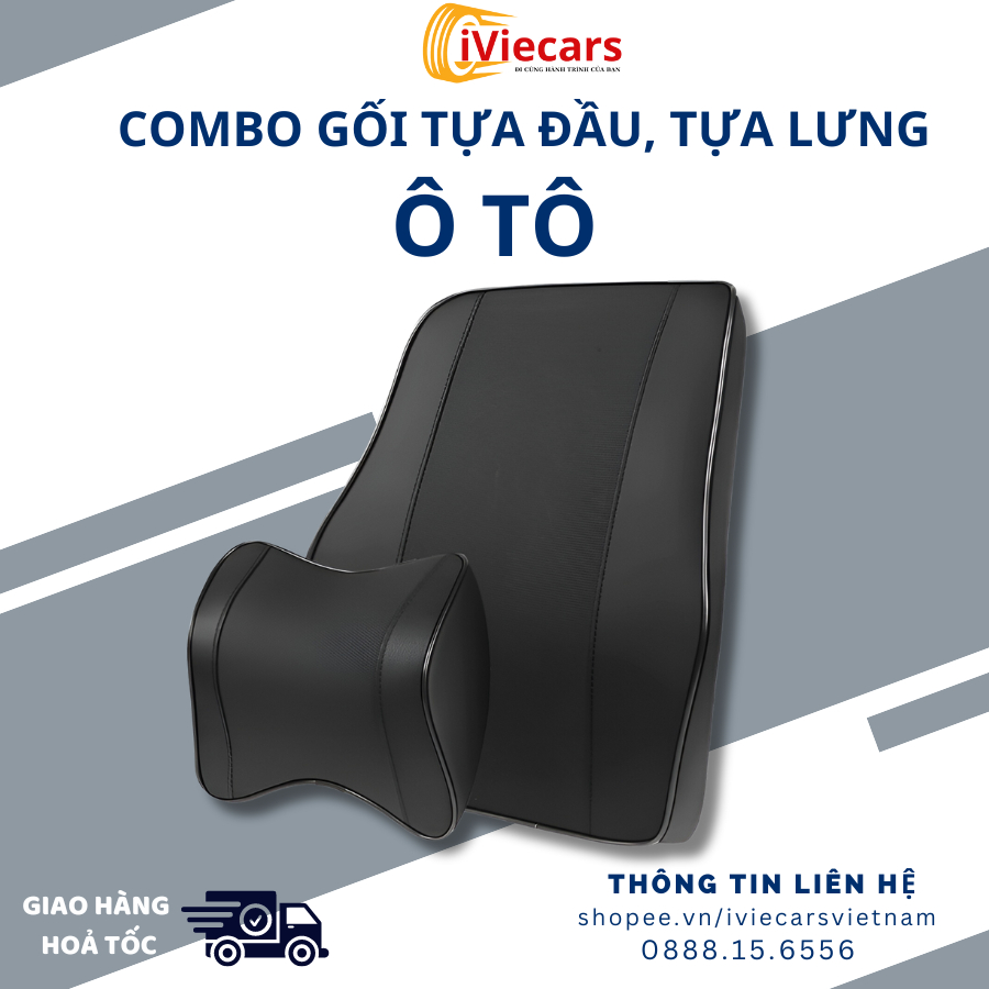 Combo gối tựa đầu và tựa lưng bằng da lõi cao su non cao cấp ngồi ghế ô tô, lựa lưng văn phòng, bàn làm việc