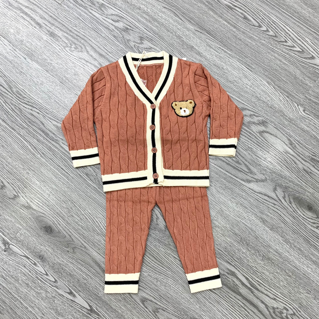 Bộ quần áo len cardigan cho bé HK KIDS, bộ len dài tay Quảng Châu chất len mềm mịn đanh lì sz cho bé 0-3 tuổi