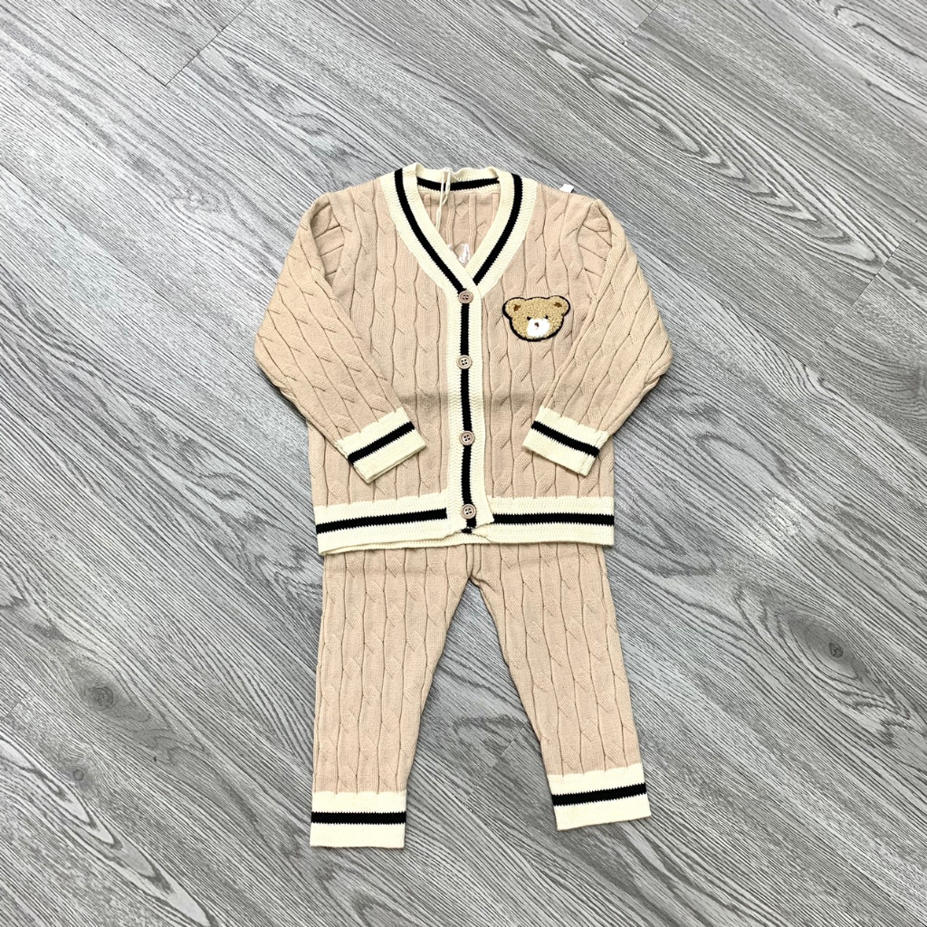 Bộ quần áo len cardigan cho bé HK KIDS, bộ len dài tay Quảng Châu chất len mềm mịn đanh lì sz cho bé 0-3 tuổi