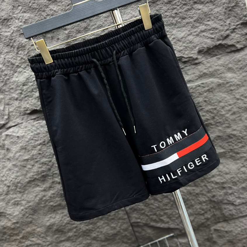 Quần đùi TOMMY hoạ tiết thêu kẻ ngang chữ chất vải dày dặn - Quần đùi nam nữ hot trend 2023