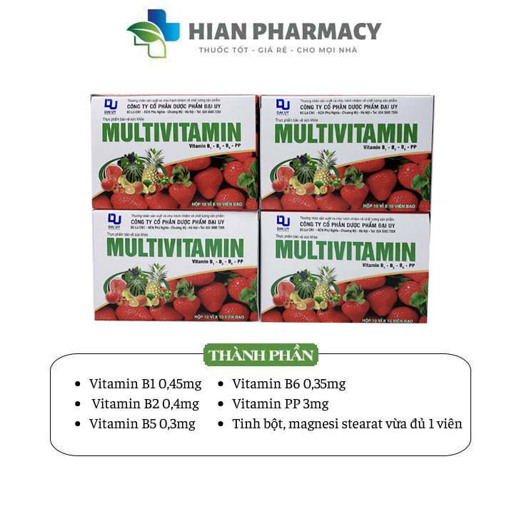 Multivitamin Đại Uy bổ sung vitamin, giúp tăng cường đề kháng, tăng cường miễn dịch - Hộp 100 viên Hian