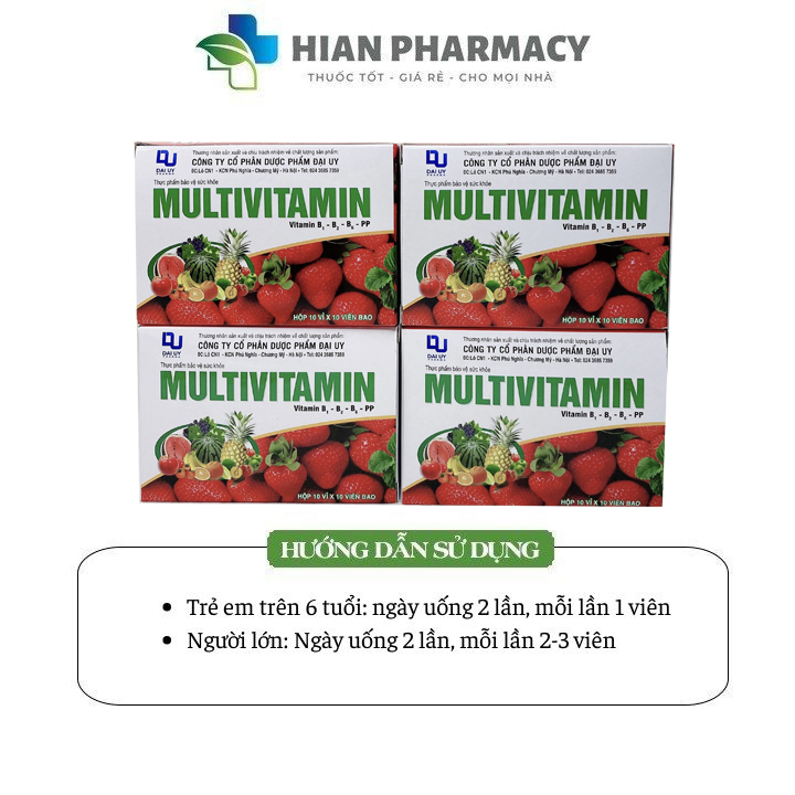 Multivitamin Đại Uy bổ sung vitamin, giúp tăng cường đề kháng, tăng cường miễn dịch - Hộp 100 viên Hian