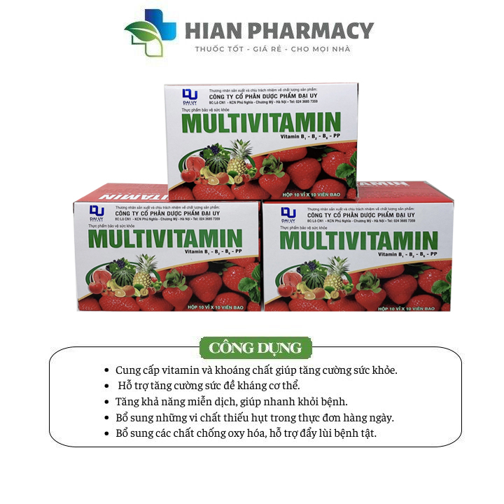 Multivitamin Đại Uy bổ sung vitamin, giúp tăng cường đề kháng, tăng cường miễn dịch - Hộp 100 viên Hian