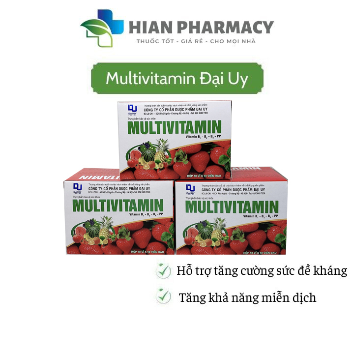 Multivitamin Đại Uy bổ sung vitamin, giúp tăng cường đề kháng, tăng cường miễn dịch - Hộp 100 viên Hian