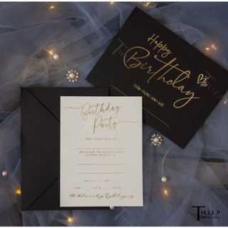Thiệp Sinh Nhật Đen - Trắng Ánh Vàng | Sang Trọng, Giấy Mỹ Thuật - In Ánh Kim