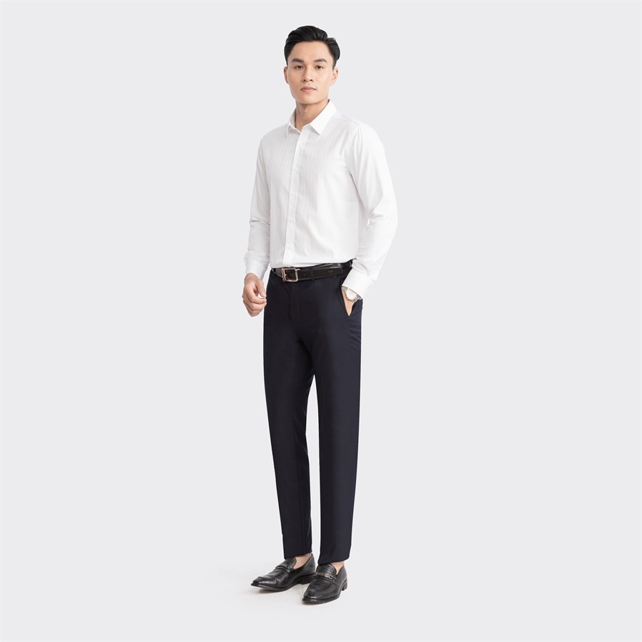 Áo sơ mi nam dài tay ARISTINO phom Slim fit, màu trắng dệt jacquard tinh tế, lịch lãm  - ALS24003