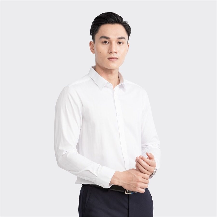 Áo sơ mi nam dài tay ARISTINO phom Slim fit, màu trắng dệt jacquard tinh tế, lịch lãm  - ALS24003