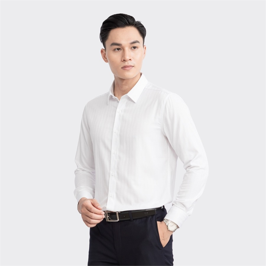 [MẪU MỚI] Áo sơ mi nam dài tay ARISTINO phom Slim fit, màu trắng dệt jacquard tinh tế, lịch lãm  - ALS24003