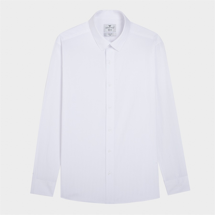 Áo sơ mi nam dài tay ARISTINO phom Slim fit, màu trắng dệt jacquard tinh tế, lịch lãm  - ALS24003