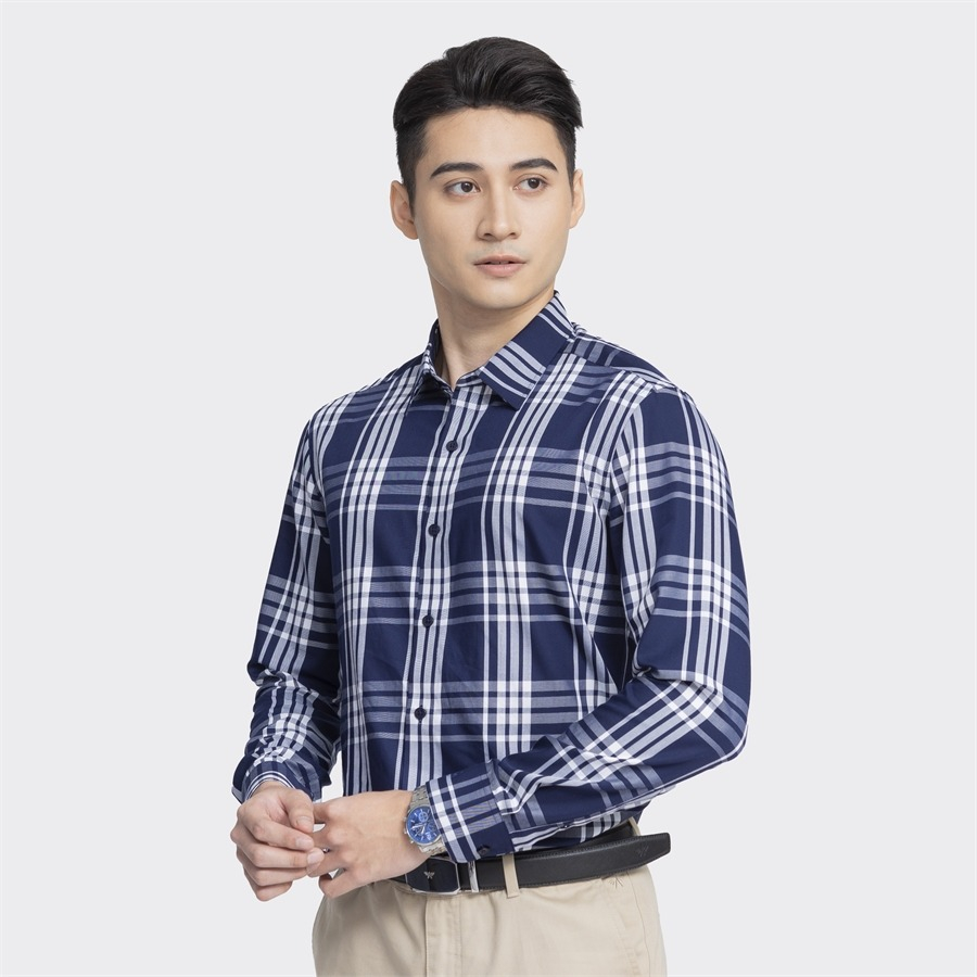 Áo sơ mi nam dài tay ARISTINO phom Slim fit, màu xanh tím than lịch lãm và ấn tượng  - ALS00803
