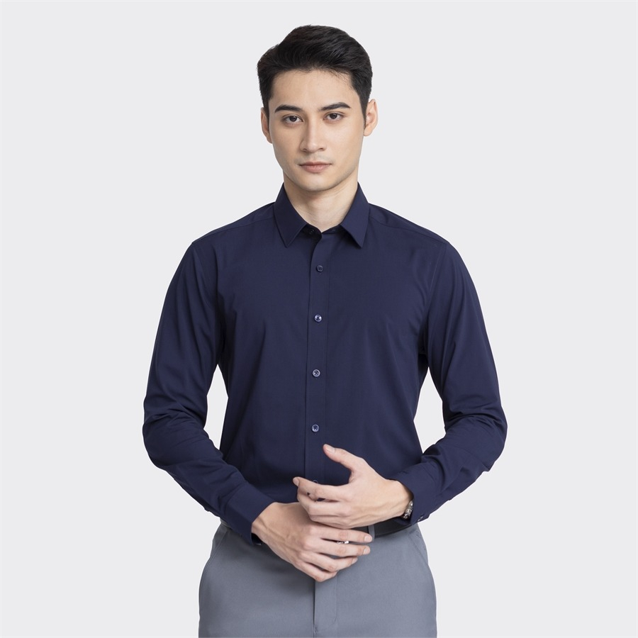 Áo sơ mi nam dài tay ARISTINO phom Slim fit, màu xanh than nam tính, lịch lãm  - ALS22603