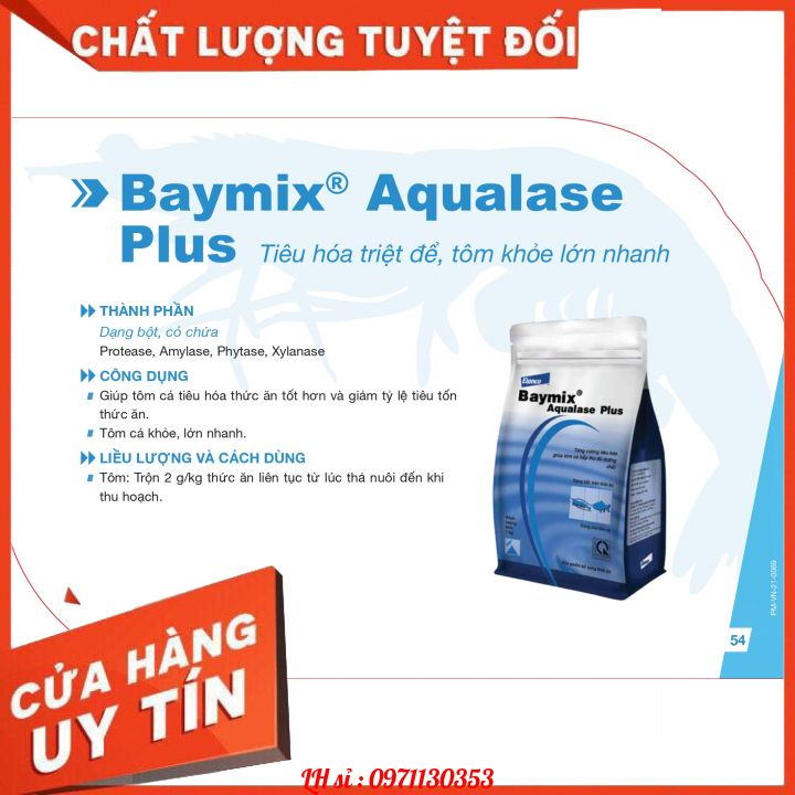 Elanco Baymix Aqualase (1KG) giúp cải thiện mức độ tiêu hóa của cá, tôm nuôi.