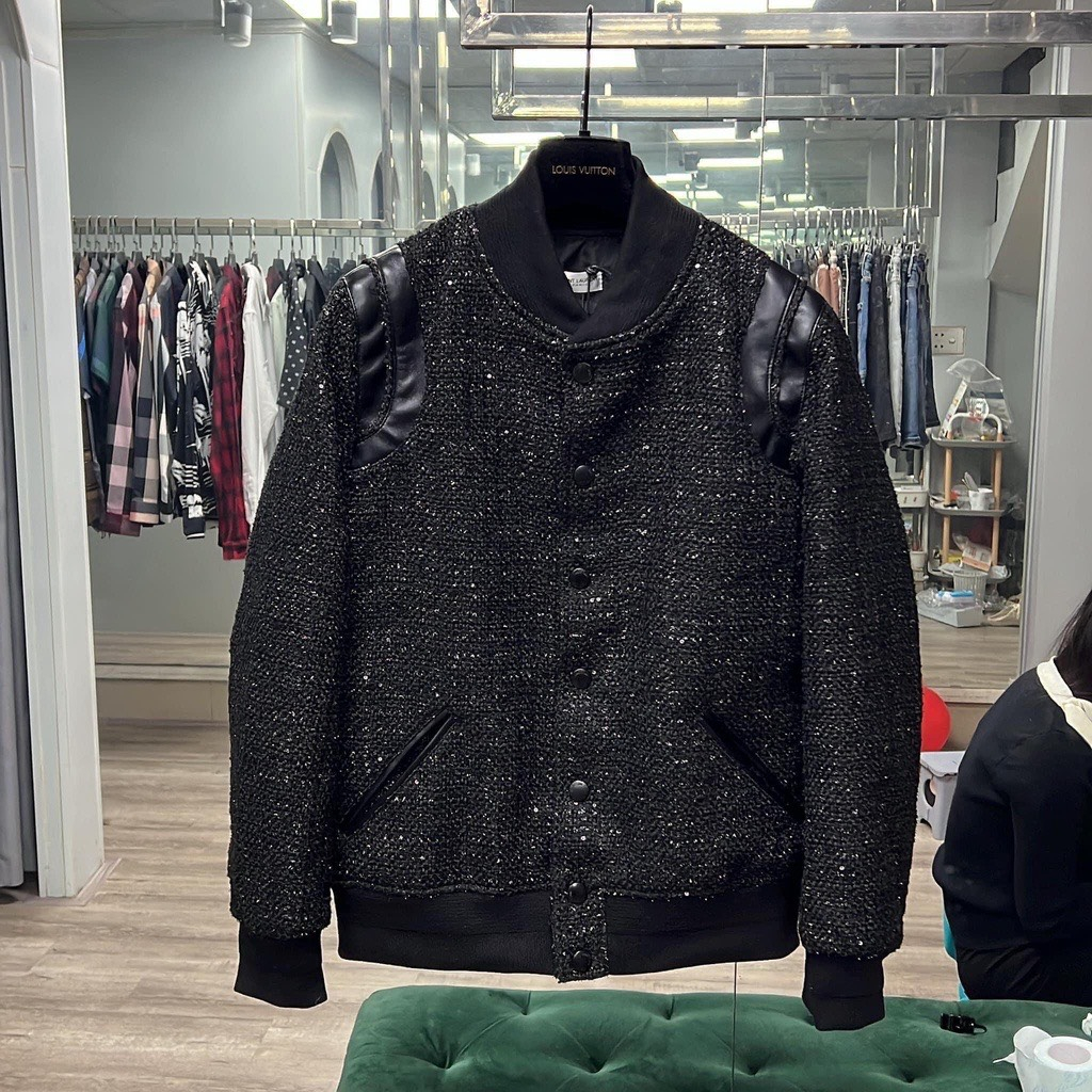 Áo Bomber chất Dạ kim tuyến phối Da Hàng Cao Cấp - AK04