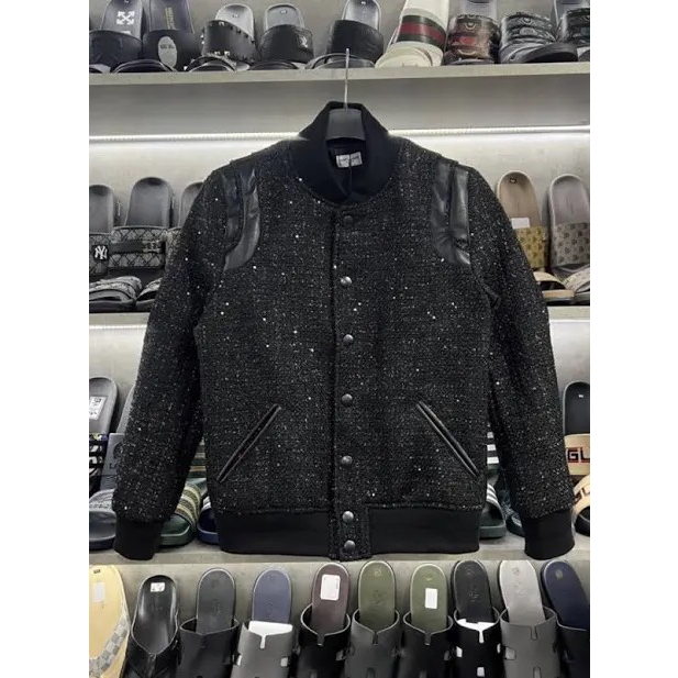 Áo Bomber chất Dạ kim tuyến phối Da Hàng Cao Cấp - AK04