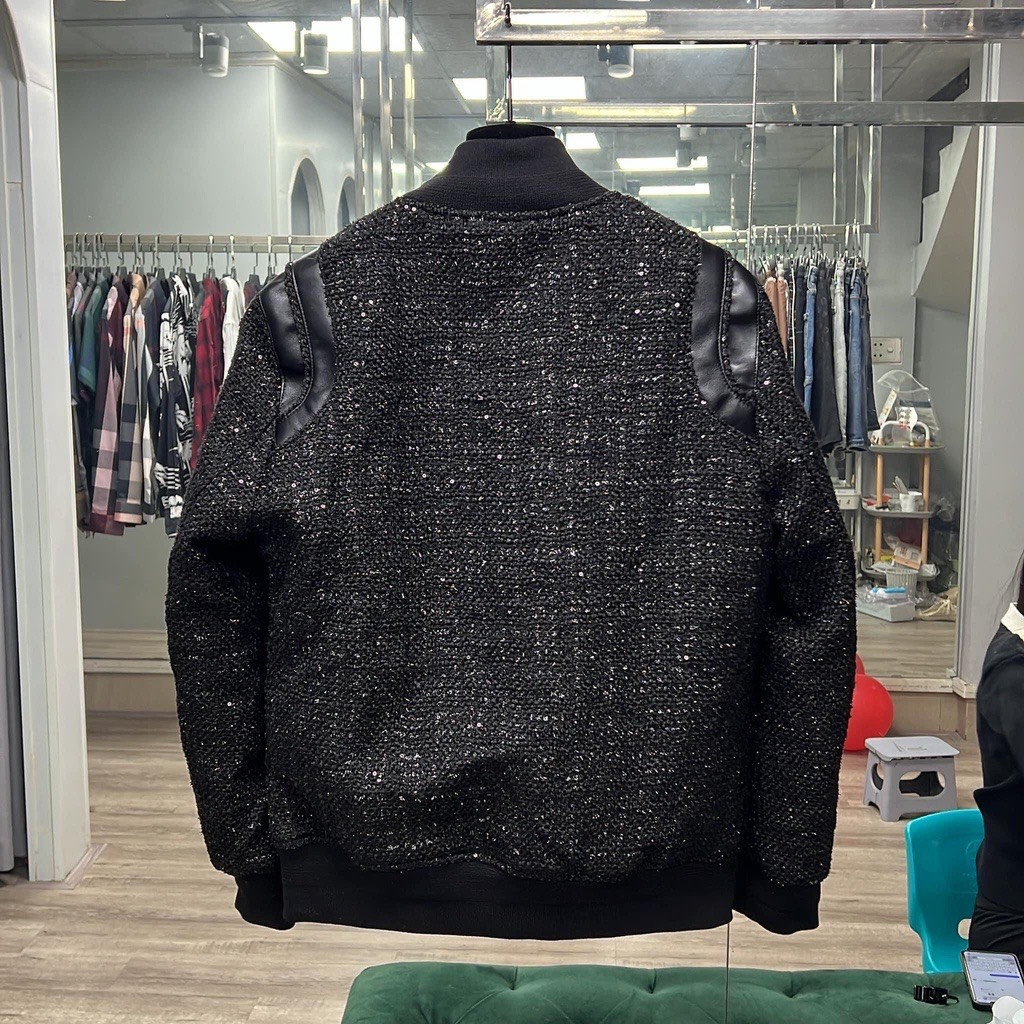 Áo Bomber chất Dạ kim tuyến phối Da Hàng Cao Cấp - AK04