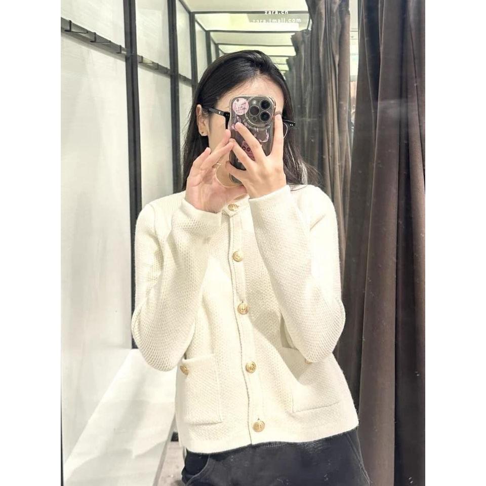 Áo zara xuất xịn len trắng có túi cài cúc