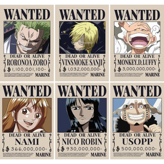 Bộ 9 Poster Anime Wanted - One Piece - Vua Hải Tặc (bóc dán) - A3,A4,A5