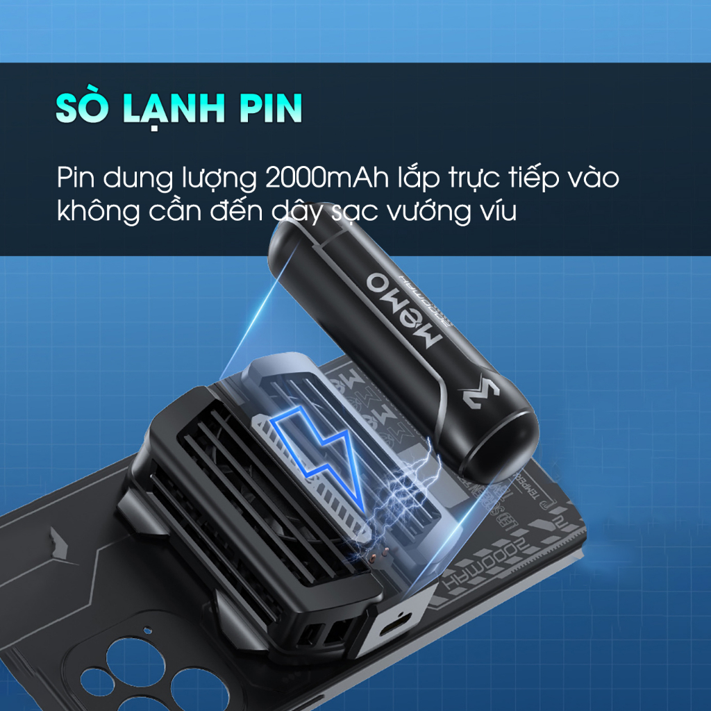 Quạt tản nhiệt sò lạnh gaming dùng pin MEMO DL12 làm mát nhanh không ngàm kẹp gắn ốp lưng led rgb chơi game Liên Quân FF