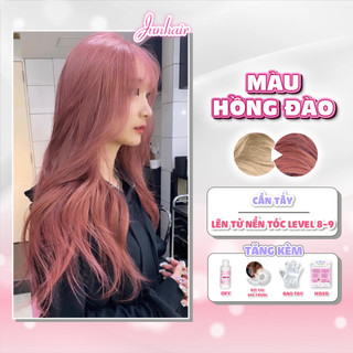 Thuốc nhuộm tóc màu Hồng, thuốc nhuộm tóc màu Hồng Đào, Cần Tẩy JunHair, tặng kèm oxi trợ dưỡng bao trai mũ trùm bịt .