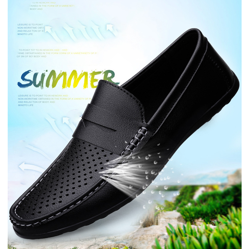 Giày lười da bò nam cao cấp, đế cao su khâu đế thủ công, thoáng khi êm chân GD29