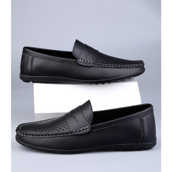 Giày lười da bò nam cao cấp, đế cao su khâu đế thủ công, thoáng khi êm chân GD29