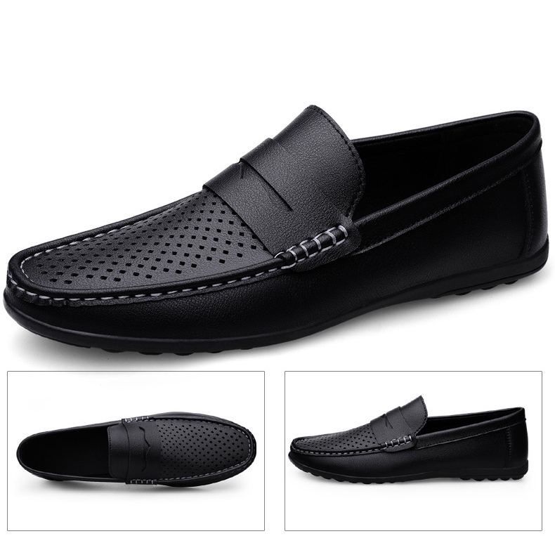 Giày lười da bò nam cao cấp, đế cao su khâu đế thủ công, thoáng khi êm chân GD29