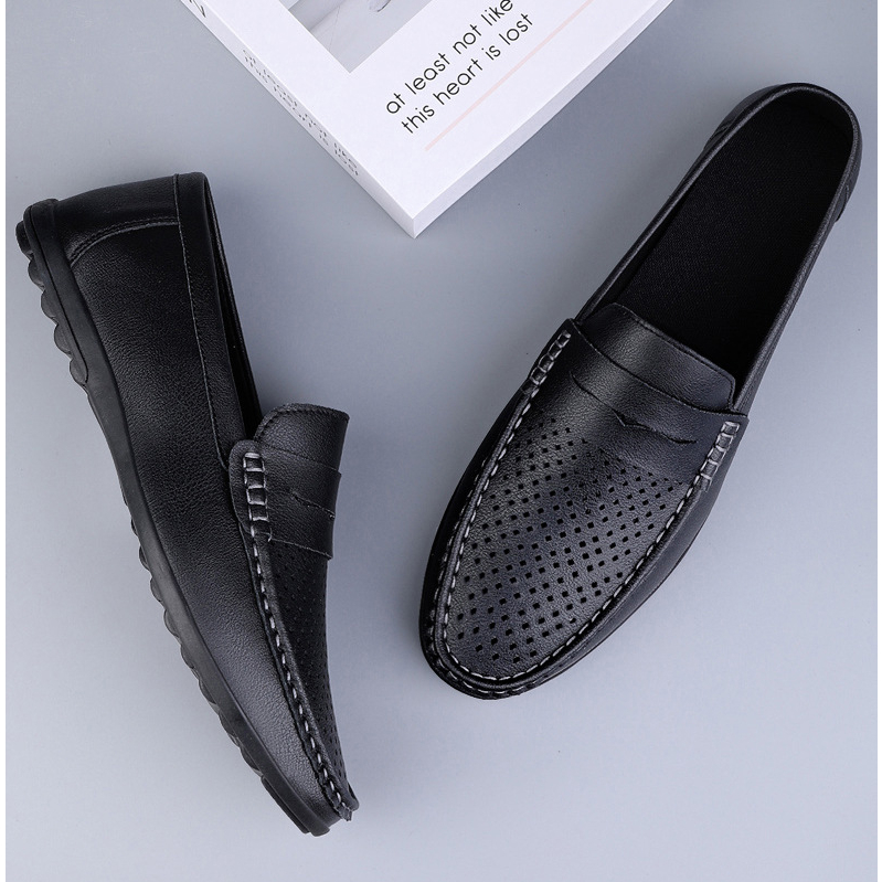 Giày lười da bò nam cao cấp, đế cao su khâu đế thủ công, thoáng khi êm chân GD29