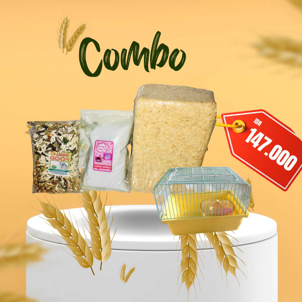 Combo lồng hamster + thức ăn + lót chuồng + cát tắm