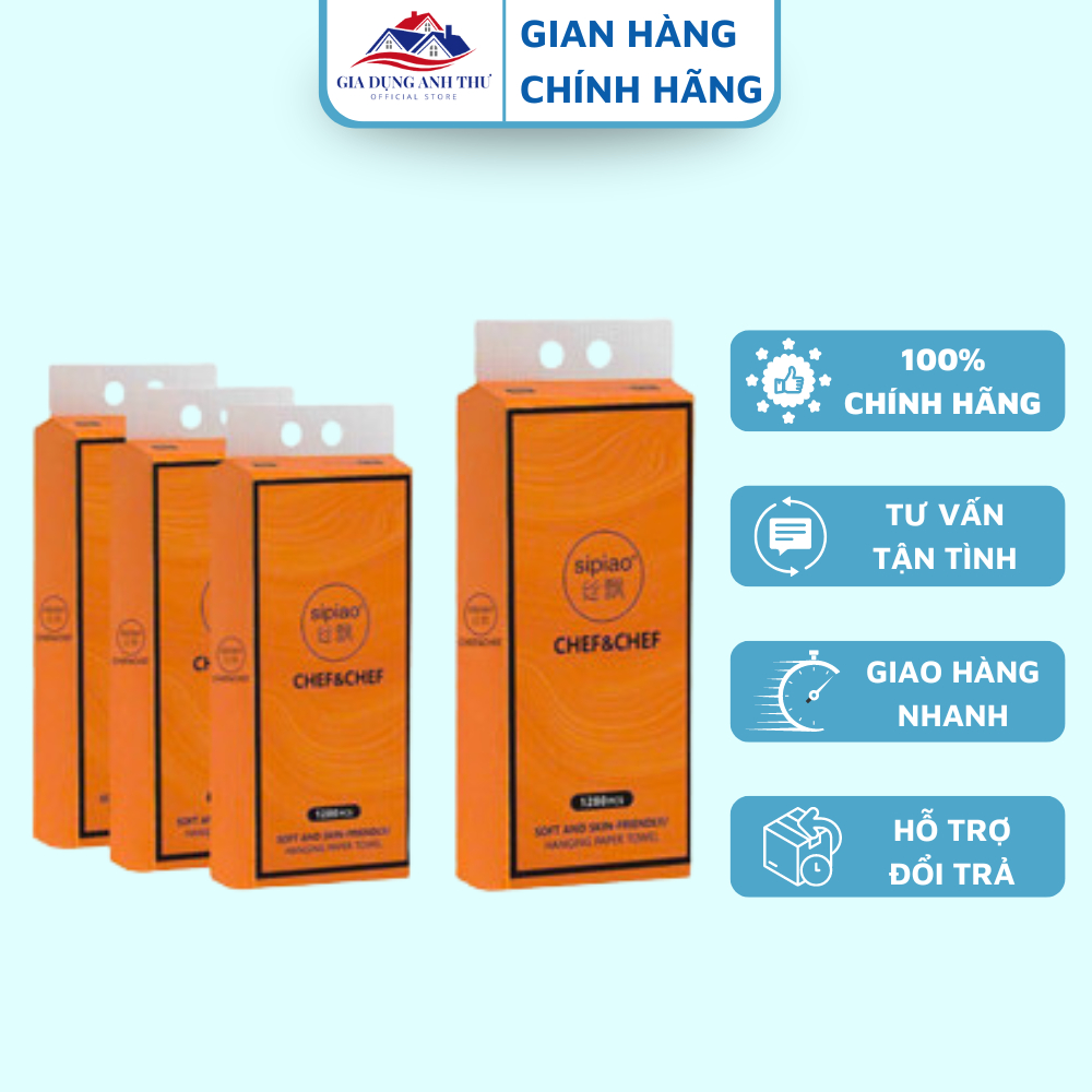 FREESHIP Thùng 4 Túi Giấy Rút Treo Tường Sipiao Chef-Chef 1280 Tờ Thùng 30 Gói Giấy Ăn Gấu Trúc Sipiao Chuẩn Nội Địa