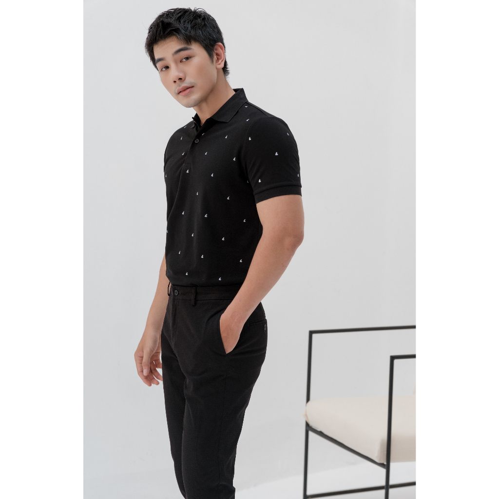 Áo Polo Americus Gosani AG57 Họa Tiết Nhỏ Màu Đen Và Trắng