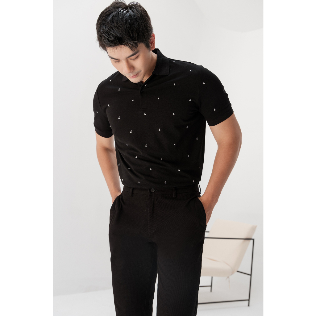 Áo Polo Americus Gosani AG57 Họa Tiết Nhỏ Màu Đen Và Trắng