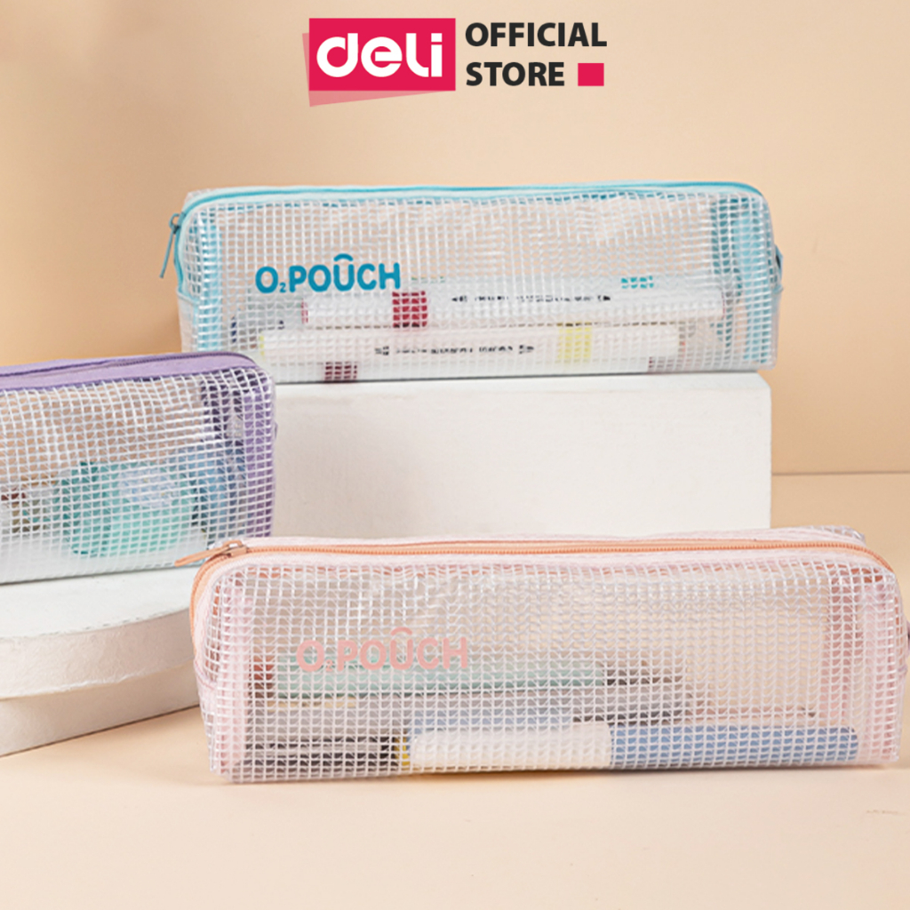 Túi Đựng Bút, Bóp Viết Lưới Trong Suốt Pastel Deli - Chống Thấm Nước Sức Chứa Lớn, Túi Mỹ Phẩm, Dụng Cụ Học Tập Học Sinh