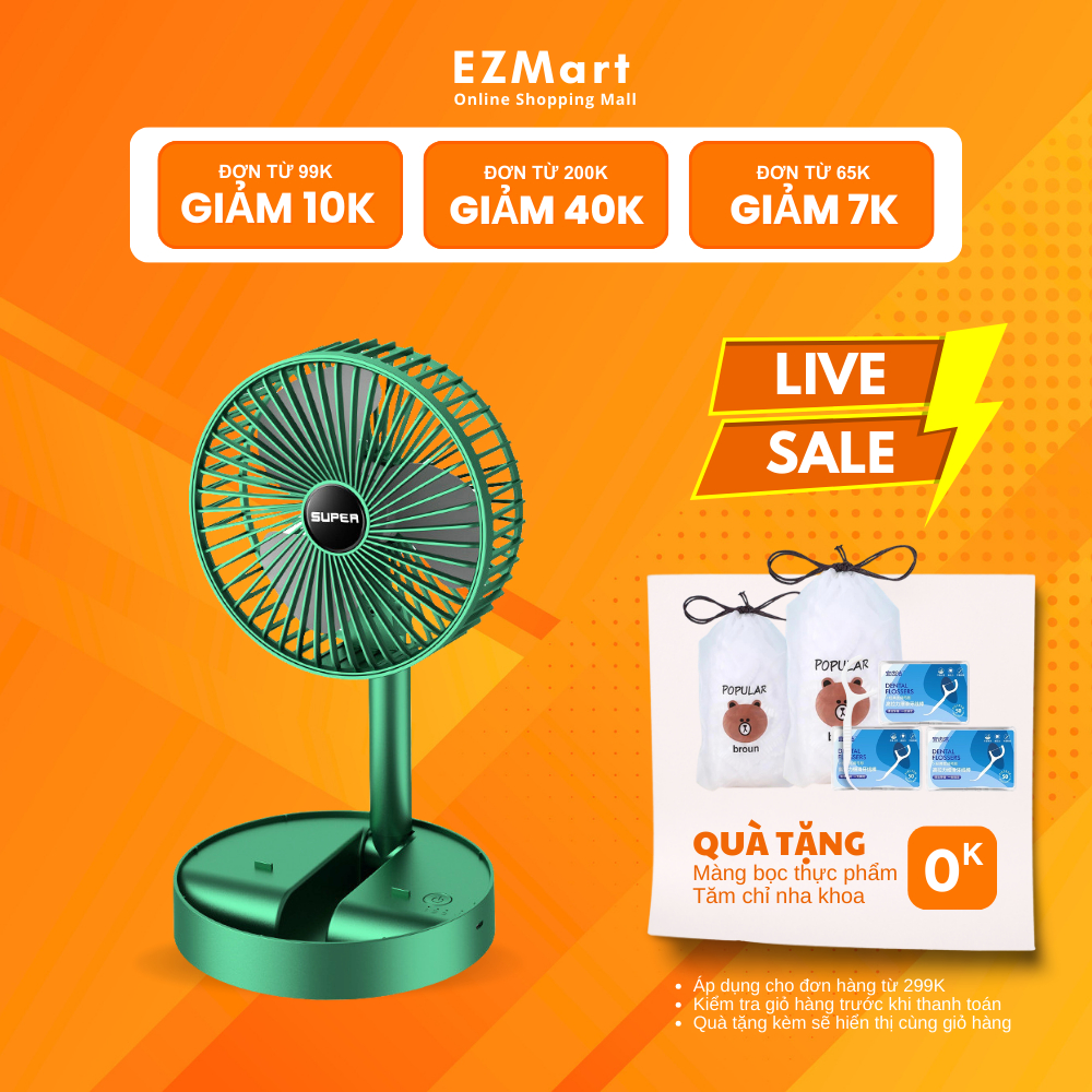 Quạt để bàn Mini Super tích điện gấp gọn xoay 360 độ