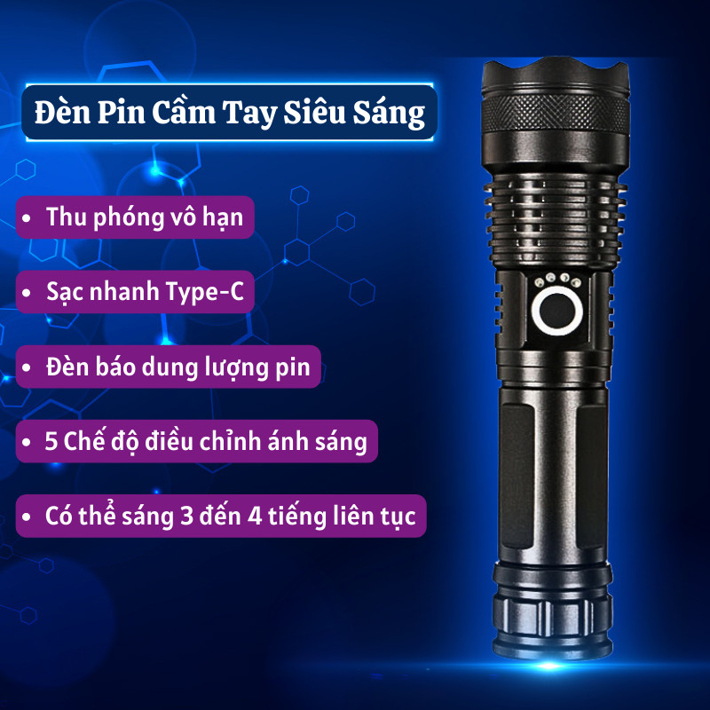 Đèn Pin Mini Siêu Sáng Shikio Cầm Tay Tích Điện Chống Nước 5 Chế Độ Sang Vỏ Kim Loại Thích Hợp Đi Dã Ngoại
