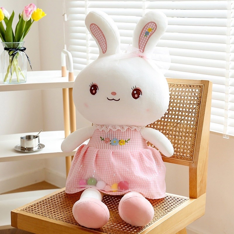 Gấu bông thỏ mặc váy quả bông dễ thương, quà tặng cho bé