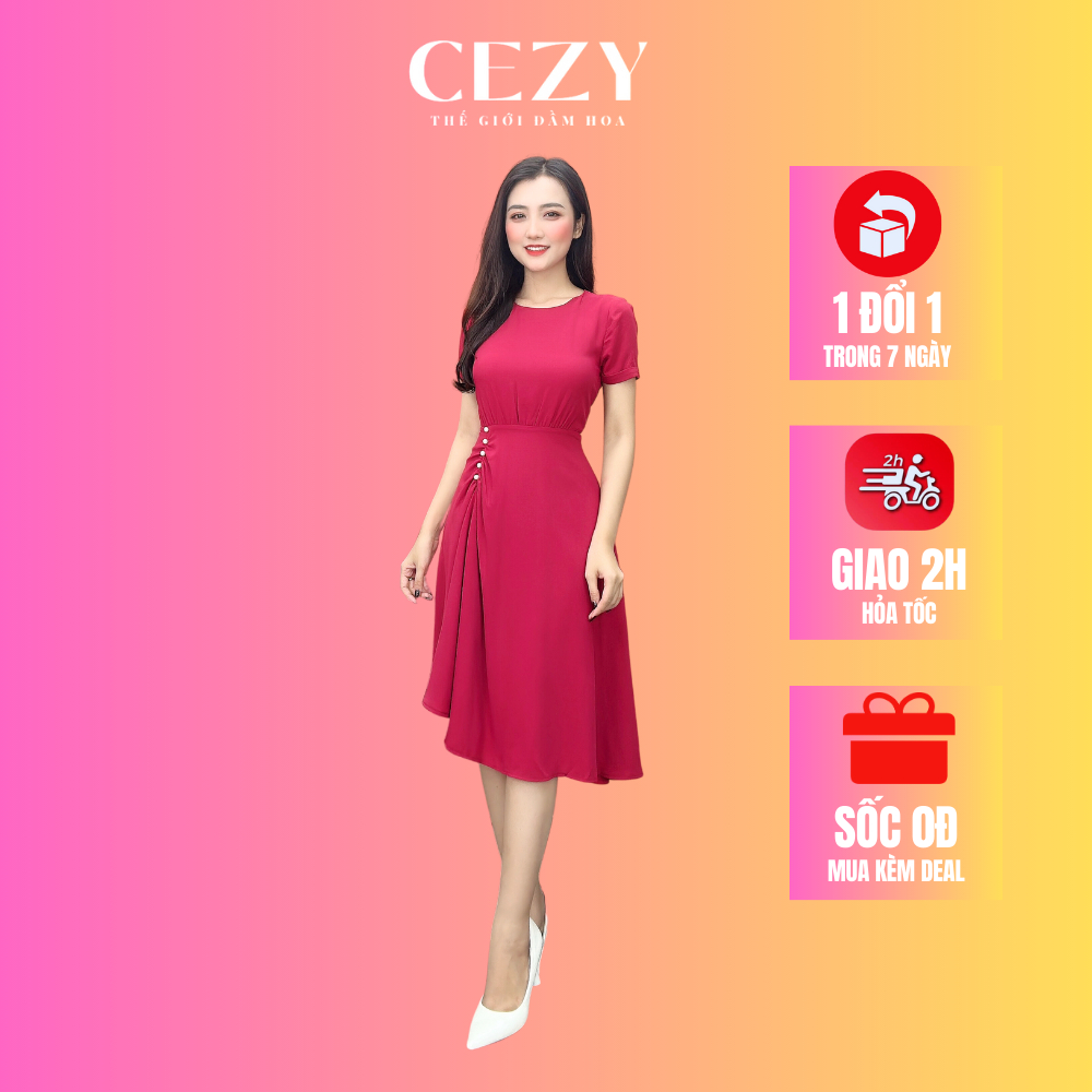 Đầm trơn đính hạt dự tiệc có size bigsize Cezy D35